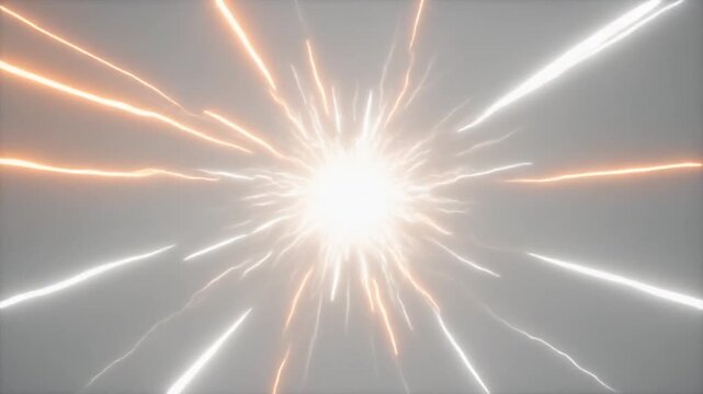 Minimalist Focused Burst of Glowing Energy Expanding from Center with Electric Streaks on Clean White Background