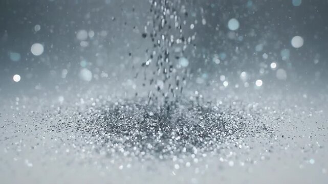 Sparkling Glitter Falling on Snowy Ground with Soft Bokeh Lights During Winter Holidays