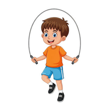 Young boy jumping rope isolated on a clean transparent background