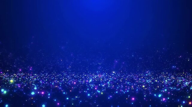 Sparkling particles drift in deep blue water during a serene underwater scene