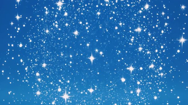 Sparkling particles drifting slowly in clear blue sky during twilight with subtle cinematic motion
