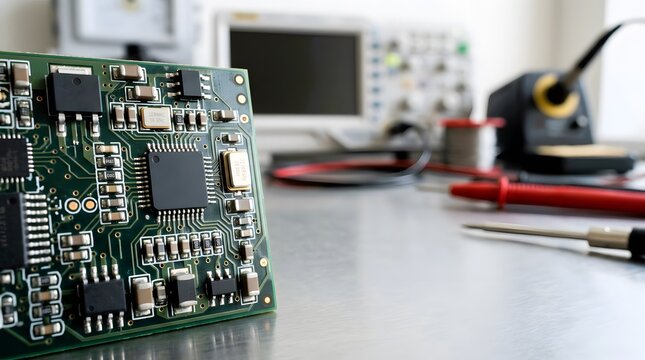 miniature embedded electronic watchdog controller circuit surrounded by precision components for system monitoring, microcontroller protection, industrial automation and reliable hardware design