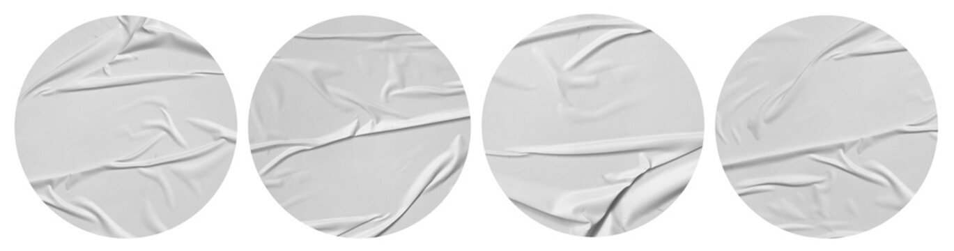 Set of Blank white Round Labels isolated. Crumpled paper piece. Template mockup