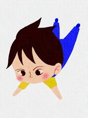 Cute hand drawn cartoon child illustration with blue pants