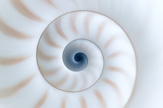 Abstract spiral macro view of a chambered nautilus shell's elegant, geometric curve