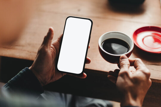 mobile phone blank white screen mockup.texting using cell phone.background empty space for advertise.work people contact marketing business,technology