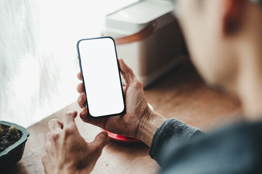 mobile phone blank white screen mockup.texting using cell phone.background empty space for advertise.work people contact marketing business,technology