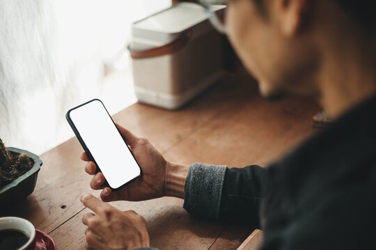 mobile phone blank white screen mockup.texting using cell phone.background empty space for advertise.work people contact marketing business,technology