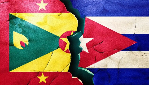 cracked floor between grenada flag and cuba flag