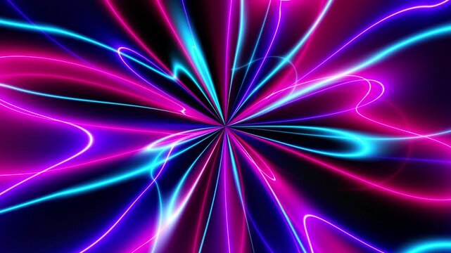 3d animation of abstract background with ascending colorful neon glowing lines, glowing trails loop background