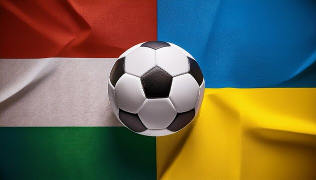 soccer ball between hungary flag and ukraine flag
