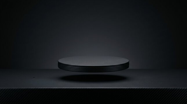 Minimalist floating black podium display platform with soft shadows