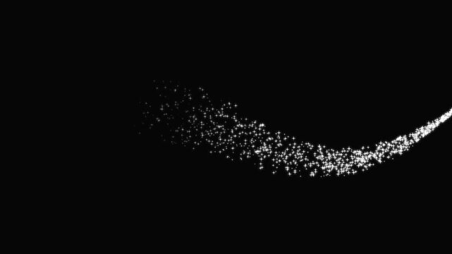 Glittering star line animation, sparkling fairy dust, twinkle star burst, glowing particles, magical pixie dust path, black background, seamless 4k sparkle loop video, fantasy overlay