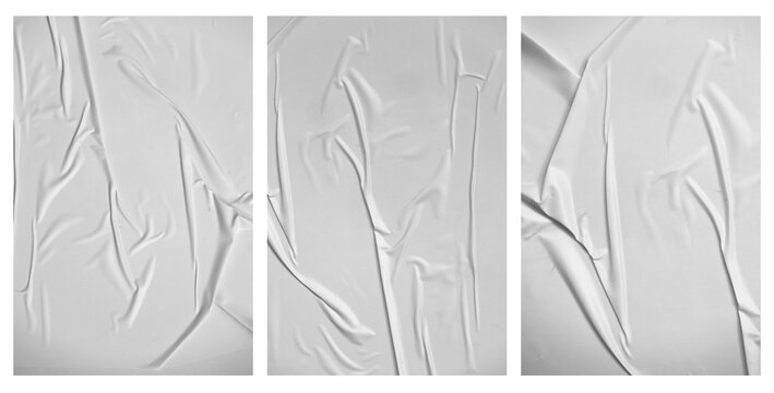 white paper wrinkled poster template ,blank glued creased paper sheet mockup. empty paper mockup. clipping path.