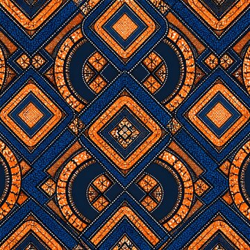Bold Blue and Orange Geometric Ankara Textile Pattern