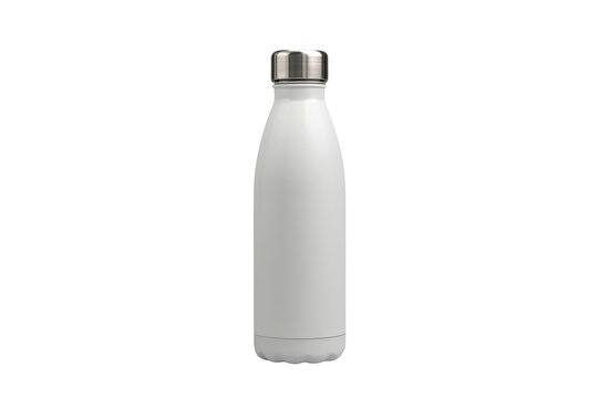 White reusable metal water bottle with silver cap