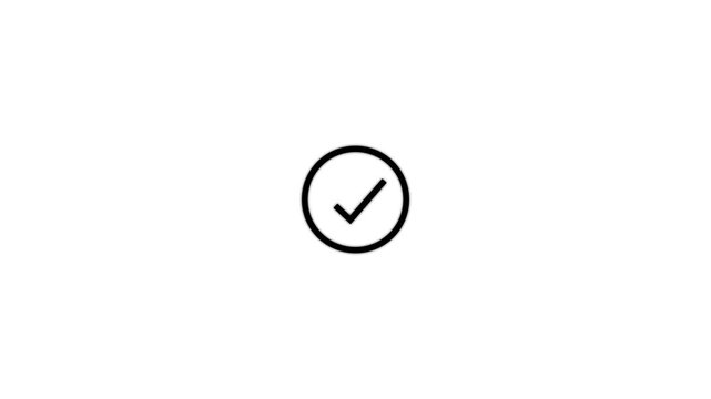 Green check mark animation. Yes tick. Correct check mark symbol. Yes sign. Correct vote icon on black background. Animated green tick concept.