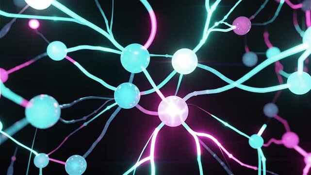 Bright cyan neuron firing with electrical impulses, representing brain activity or AI.