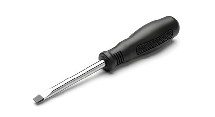 Fototapeta premium Black handled flathead screwdriver on white.