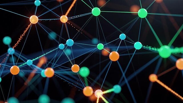 Colorful geometric network connections forming a complex web.