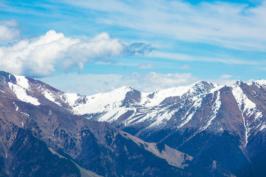 Caucasus Mountains spring landscape. Karachay-Cherkessia, Russia