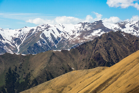 Caucasus Mountains landscape. View from the Muhu Pass, Karachay-Cherkessia