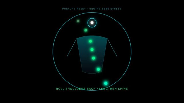 Minimalist Digital Animation Illustrating Correct Posture Alignment and Spinal Health Exercises