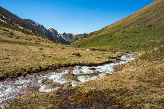 River in Caucasus Mountains. Karachay-Cherkessia, Russia