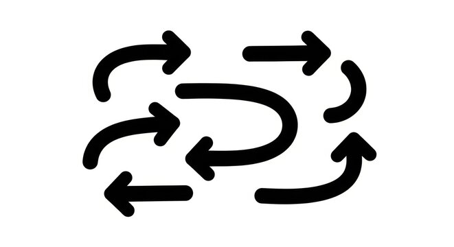 Black arrows in circular motion graphic.