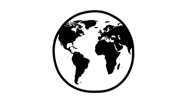 Black and white world map globe.