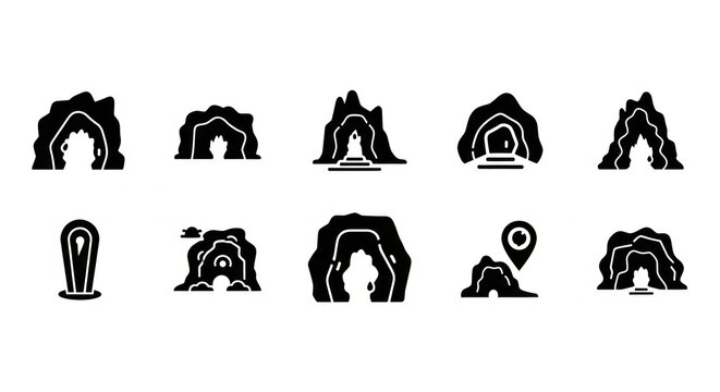 Collection of abstract tunnel entrance icons.