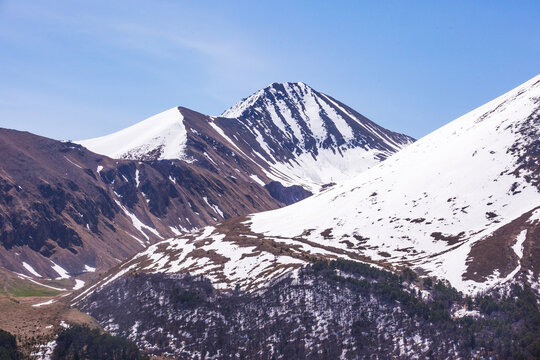 Caucasus Mountains spring landscape. Karachay-Cherkessia, Russia