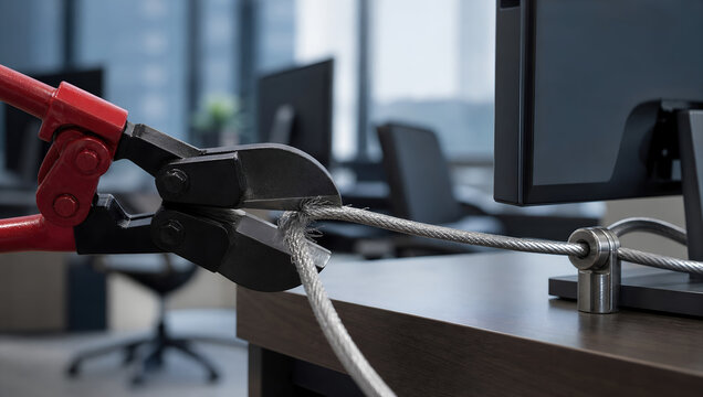 Wire cutter metal cable office desk computer monitor security lock cutting tool risk theft indoor workplace wire cutter cutting metal cable office