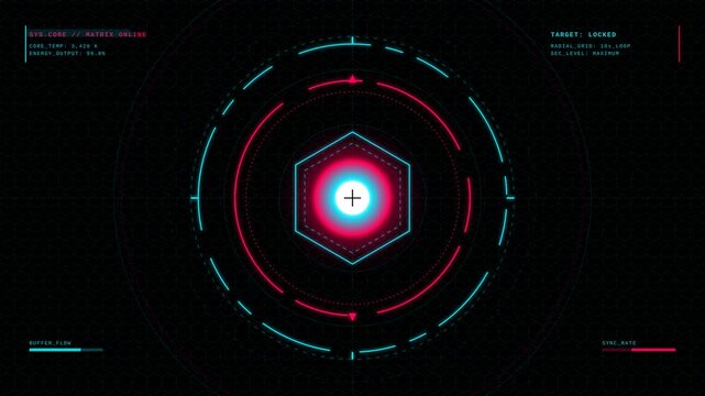 Futuristic Sci-Fi HUD Interface with Rotating Hexagonal Target Lock and Data Visualization Elements