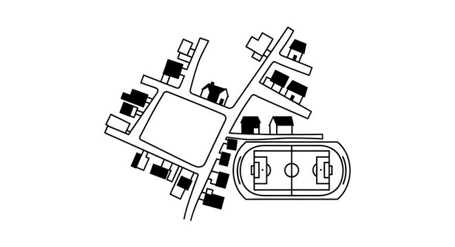 black and white blueprint of buildings.
