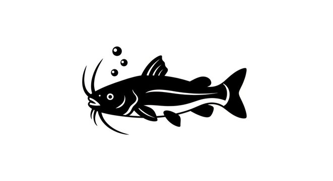 Black catfish silhouette swimming underwater.