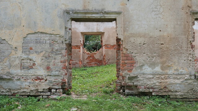 Red brick ruins old wall