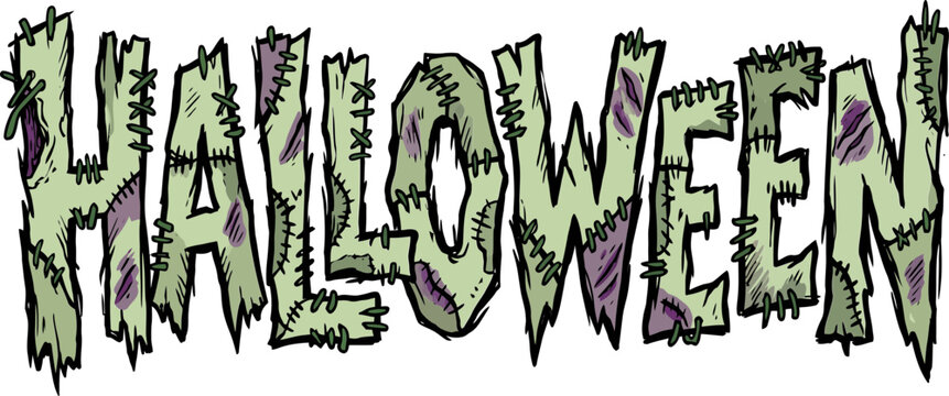 Halloween zombie style text vector with stitched fabric and torn texture design