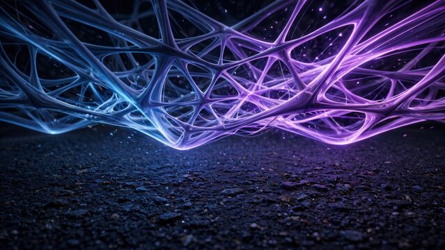 Abstract Neural Network Structure with Glowing Purple and Blue Light.