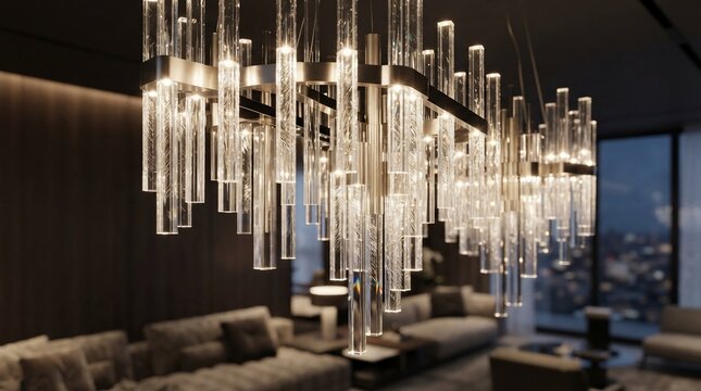 Modern crystal chandelier illuminating elegant interior space