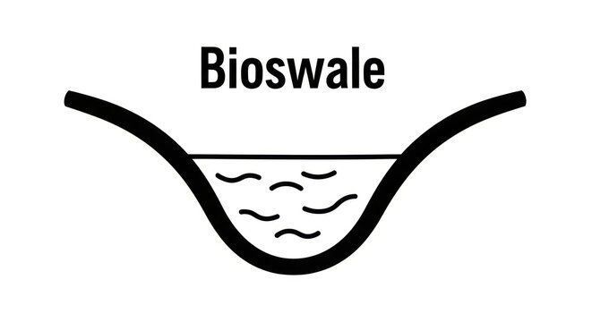 Bioswale rainwater drainage system design.