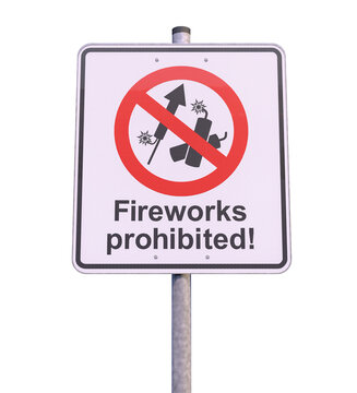 3d rendering of a traffic sign, signboard prohibiting fireworks and firecrackers on a white background.
