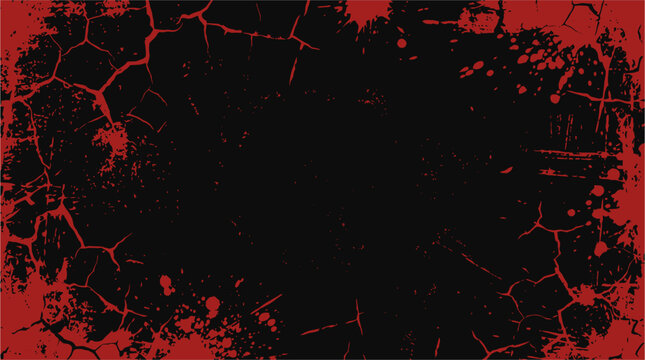 Dark scary halloween background vector illustration featuring red blood splatters and cracked grunge texture for horror design