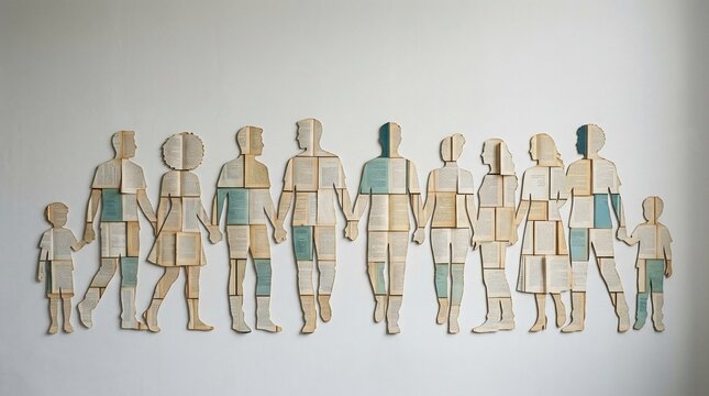 Diverse group of people figures holding hands representing unity and community