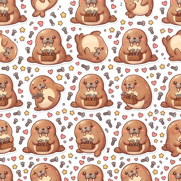 Gingerbread Cookies Seamless Pattern with Cute Christmas Cookie Characters, Sweet Holiday Baking Background with Icing, Hearts and Festive Decorations for Textile and Wallpaper Design