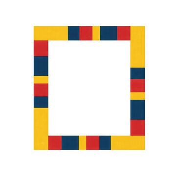 Colorful geometric border with yellow red and blue blocks isolated on white background.