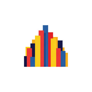 Colorful geometric vertical bars forming an abstract mountain shape on white background