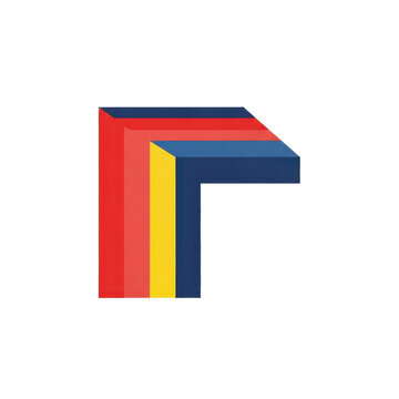 Modern abstract geometric corner graphic with blue red and yellow layers isolated on white