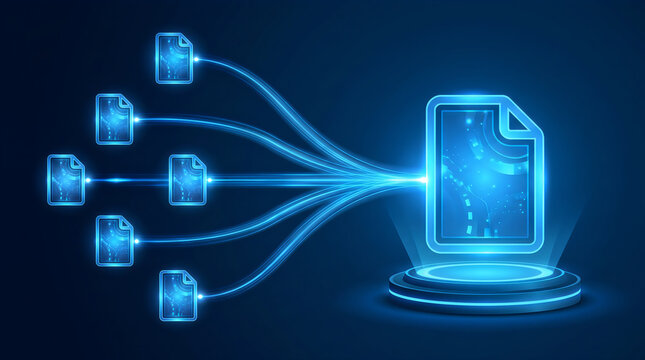 Digital files merging into a central master folder for data aggregation