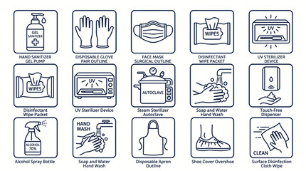 Fototapeta premium Set of Hygiene and Sanitation Icons for Health and Safety.